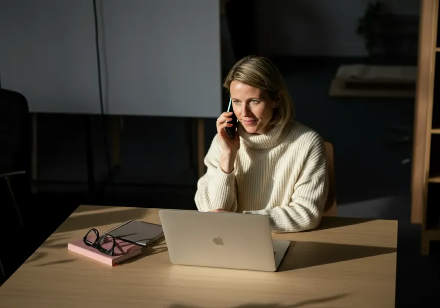CAS Auto team member taking a call at a laptop
