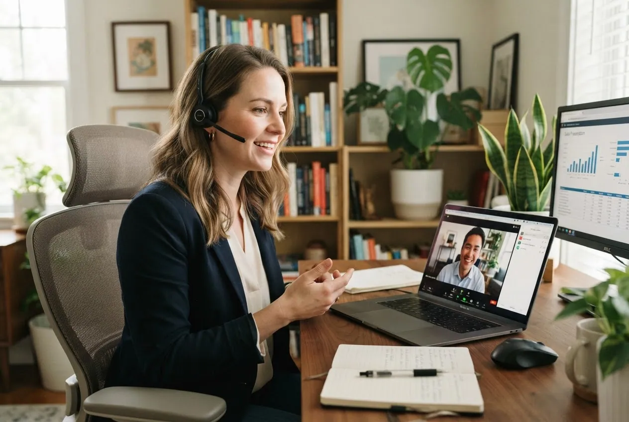A CAS Auto representative speaking with a client over video call