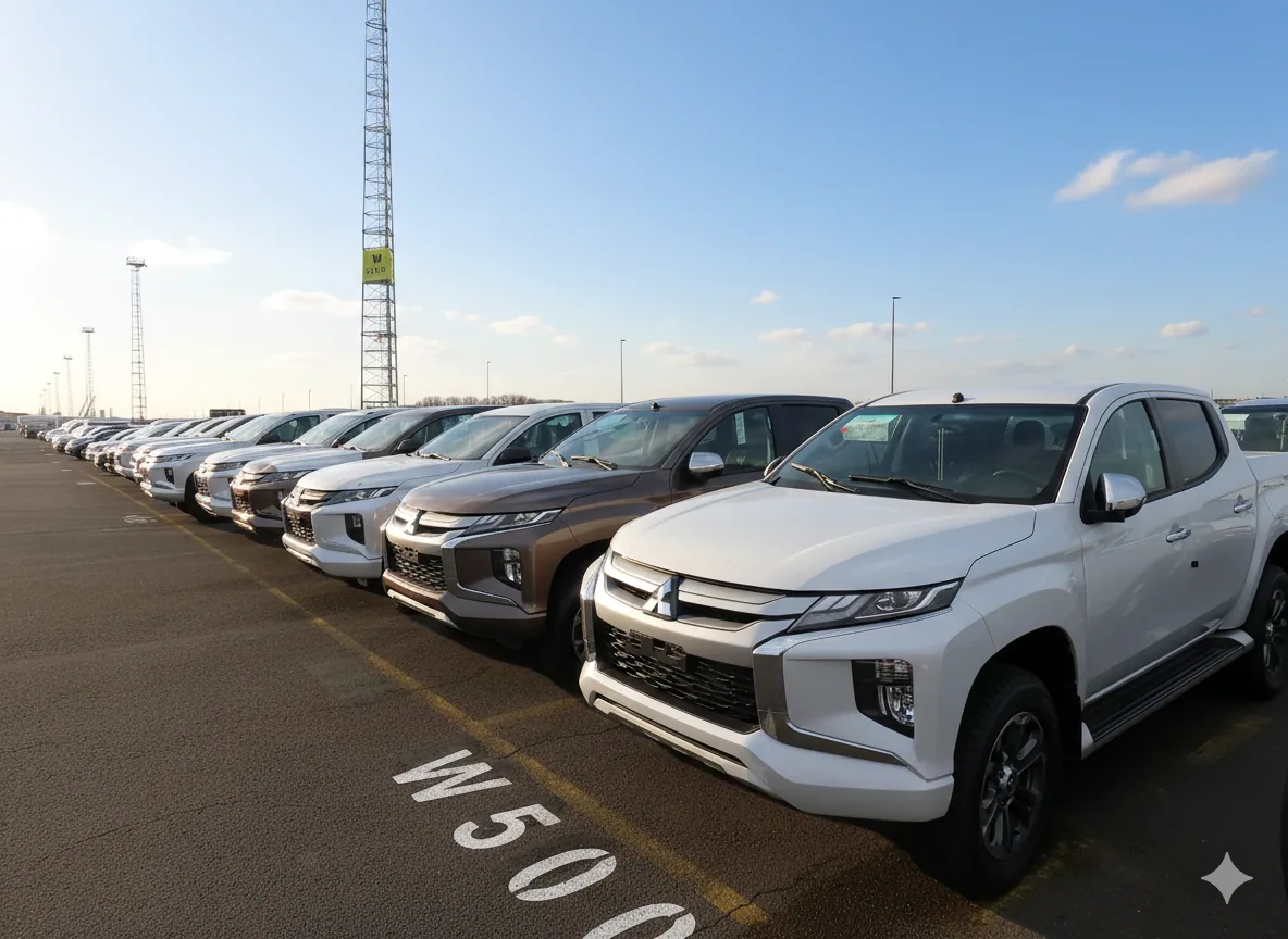 Cars lined up at a port terminal